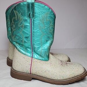Dan Post Splatt Bone Leather Youth Cowboy Boots Size 6D Western Square Toe